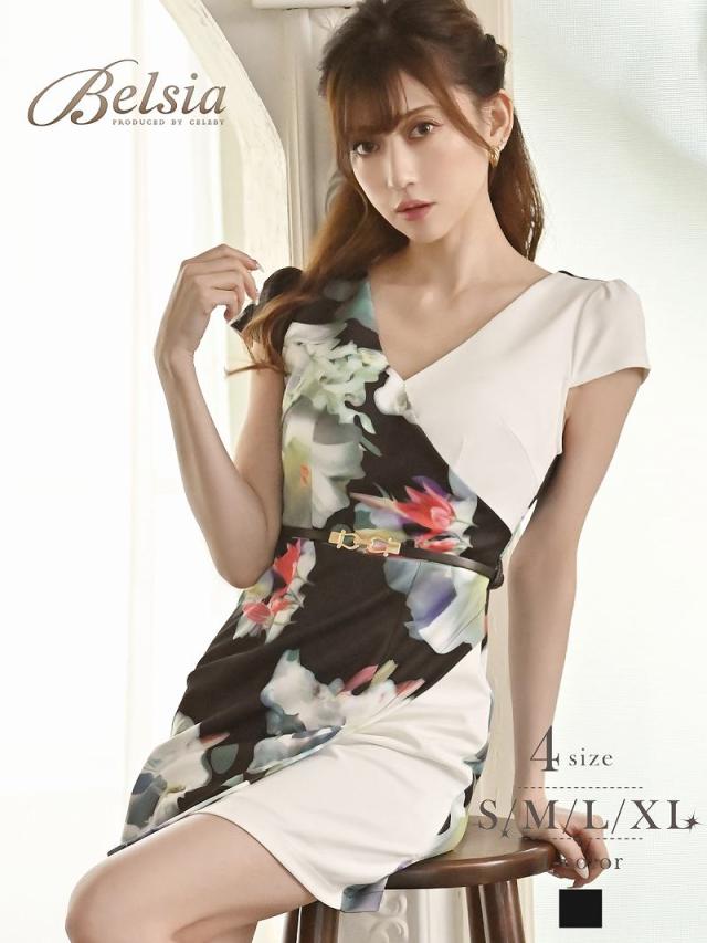 キャバ ドレス キャバクラ キャバワンピース パーティードレス Belsia 花柄 袖付き 同伴 XL