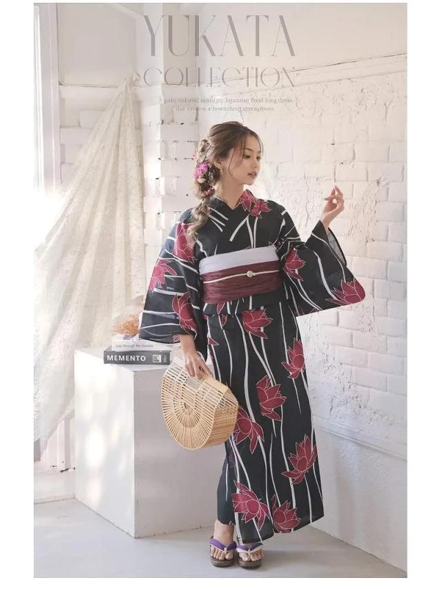 キャバ浴衣 Ryuyu 黒 花柄 大柄 レトロモダン ブラック 浴衣 セット