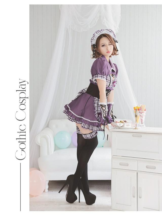 キャバコスプレ Ryuyu チェック柄 メイド服 メイド 制服 男ウケ コスプレ 衣装 コスプレ衣装 ハロウィン ハロウィンコ_1