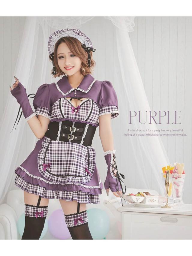 キャバコスプレ Ryuyu チェック柄 メイド服 メイド 制服 男ウケ コスプレ 衣装 コスプレ衣装 ハロウィン ハロウィンコ_2