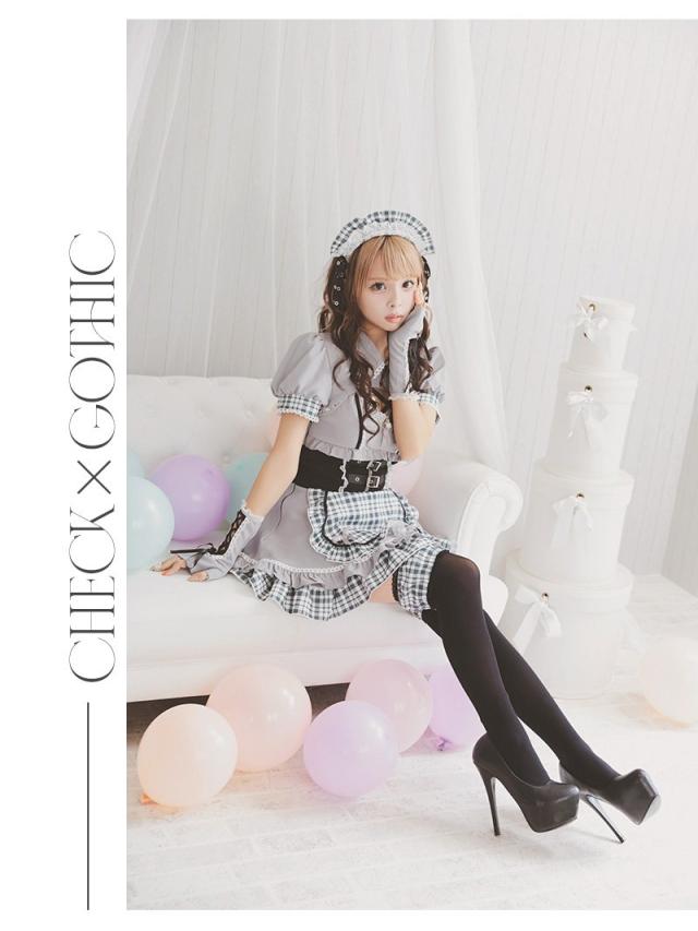 キャバコスプレ Ryuyu チェック柄 メイド服 メイド 制服 男ウケ コスプレ 衣装 コスプレ衣装 ハロウィン ハロウィンコ_9