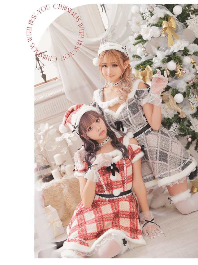 キャバサンタ Ryuyu チェック柄 ドーリー フレア 体型カバー かわいい サンタ コスプレ サンタコスプレ サンタコス ク_3