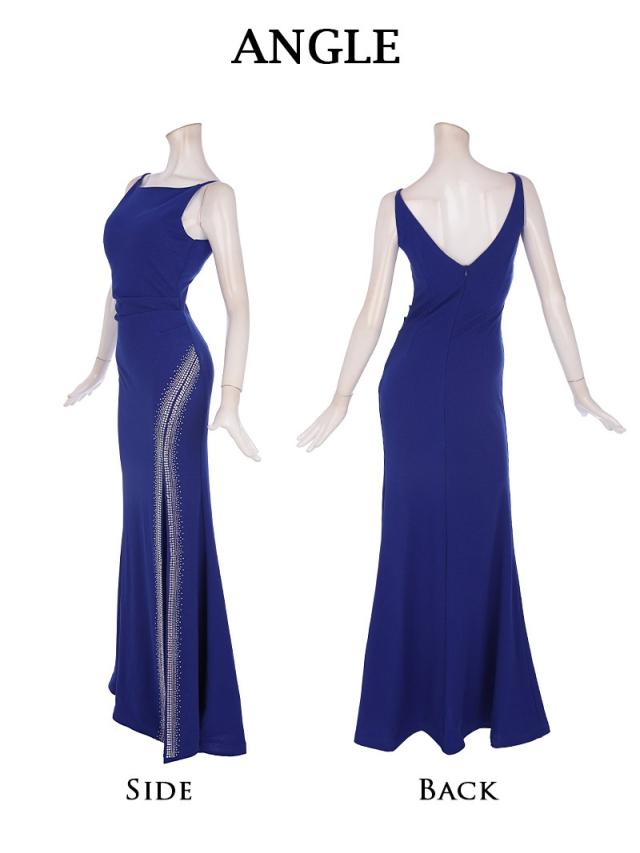 ロングドレス Belsia ラメ スリット オーロラビジュー 華奢魅せ