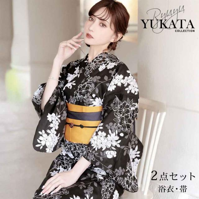 浴衣 セット レディース 浴衣レディース レディース浴衣 ゆかた 帯 下駄 キャバ浴衣 キャバ 夏祭り 花火大会 Ryuyu 黒
