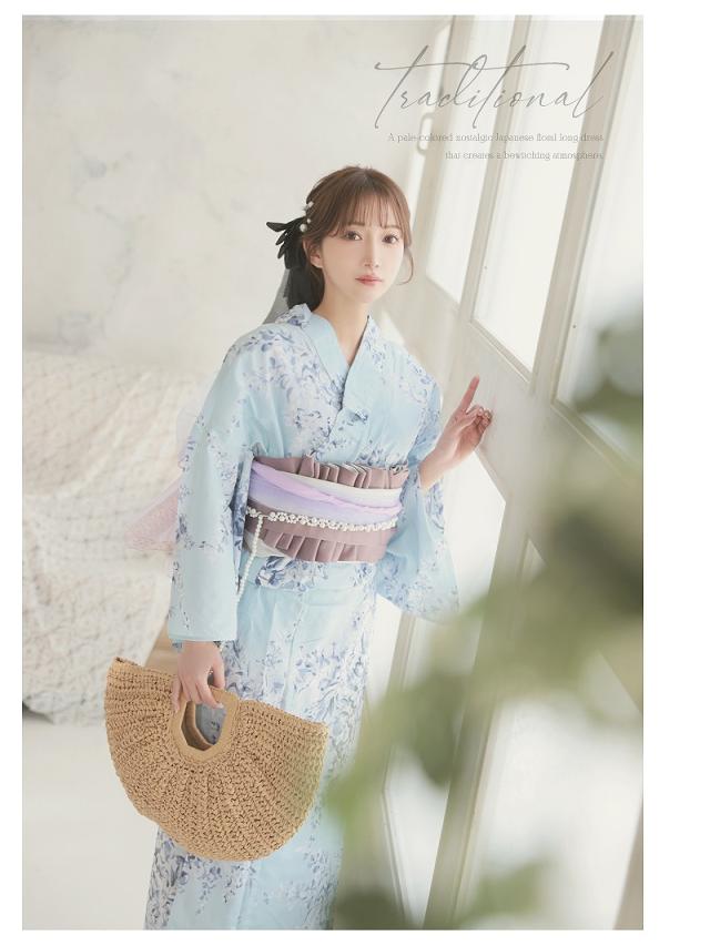 キャバ浴衣 Ryuyu  水色 小花柄 大人可愛い 和モダン レトロ 浴衣 セット レディース 浴衣レディース レディース浴衣_1