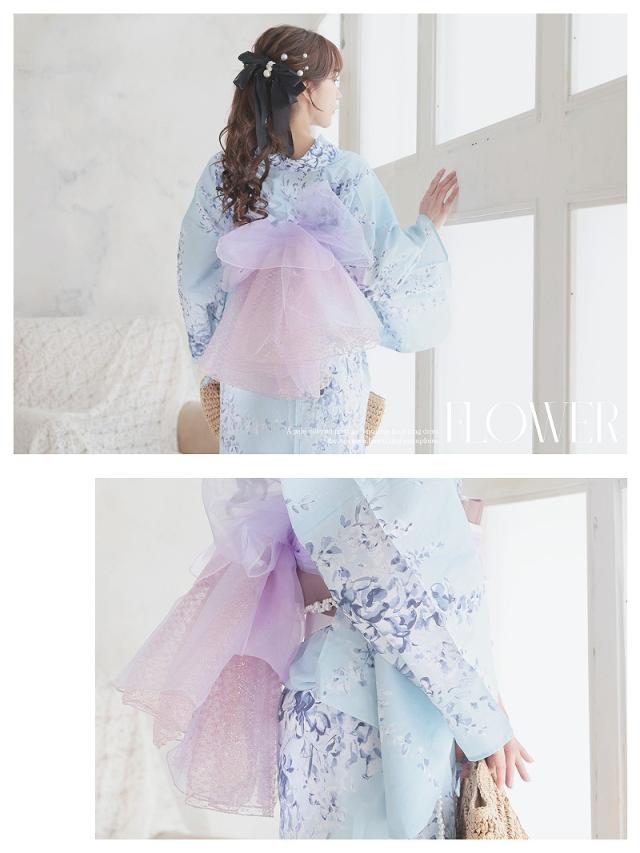 キャバ浴衣 Ryuyu  水色 小花柄 大人可愛い 和モダン レトロ 浴衣 セット レディース 浴衣レディース レディース浴衣_2