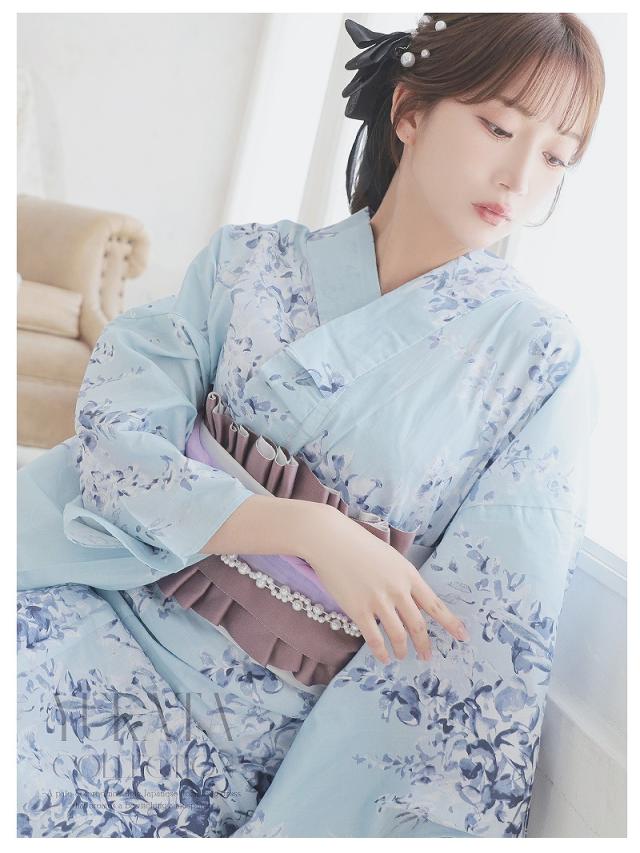 キャバ浴衣 Ryuyu  水色 小花柄 大人可愛い 和モダン レトロ 浴衣 セット レディース 浴衣レディース レディース浴衣_3