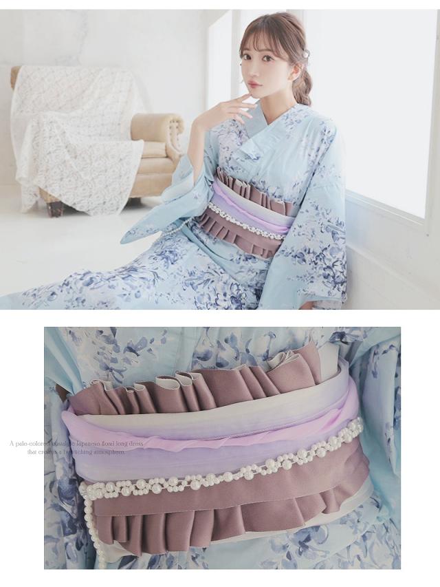 キャバ浴衣 Ryuyu  水色 小花柄 大人可愛い 和モダン レトロ 浴衣 セット レディース 浴衣レディース レディース浴衣_5