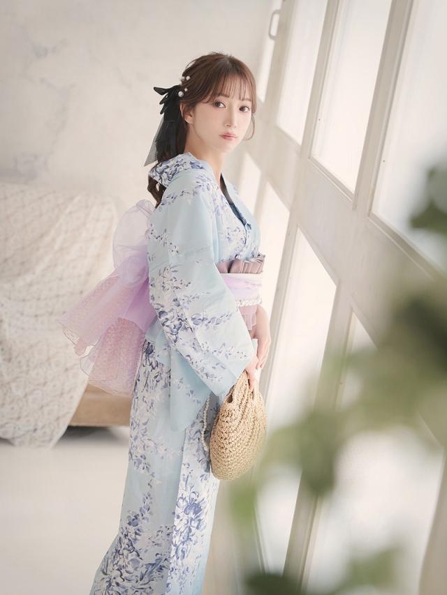 キャバ浴衣 Ryuyu  水色 小花柄 大人可愛い 和モダン レトロ 浴衣 セット レディース 浴衣レディース レディース浴衣_7