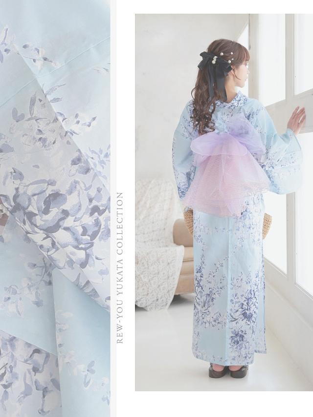 キャバ浴衣 Ryuyu  水色 小花柄 大人可愛い 和モダン レトロ 浴衣 セット レディース 浴衣レディース レディース浴衣_8