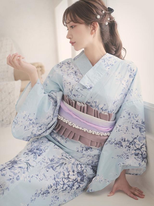 キャバ浴衣 Ryuyu  水色 小花柄 大人可愛い 和モダン レトロ 浴衣 セット レディース 浴衣レディース レディース浴衣_9