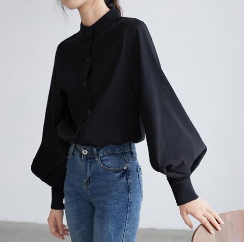 かわいい レディース シャツ 長袖 バルーン袖 おしゃれ ブラウス 通勤 オフィス 可愛い きれいめ XL ぽわん袖 カジュアル 韓国ファッション ブラウスシャツ セレモニー ビジネス 通勤 オフィスブラウス S M スタンドカラーの通販は
