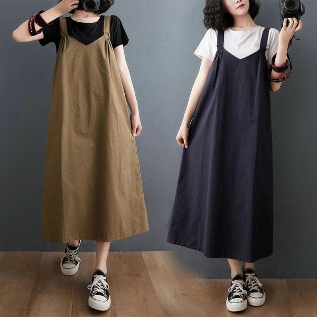 ロング キャミソール 夏 ワンピース お洒落 重ね着 レディース ベージュ 大人 夏ワンピ ゆったり 無地 きれいめ ロングワンピース ジャンパースカート 体型カバー カジュアル ゆったり 大きいサイズ 送料無料 6,106円