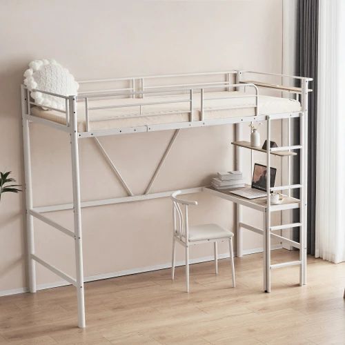 ロフトベッド パイプベッド シングル ロフトベッド机付き パイプベッド シングル 木 デスク付き コンセント付き 耐荷重150kg 高さ170cm 収納棚 ロフトベッド ハイタイプ はしご付き 北欧風 子供部屋 送料無料 LPP-WF306215の通販は