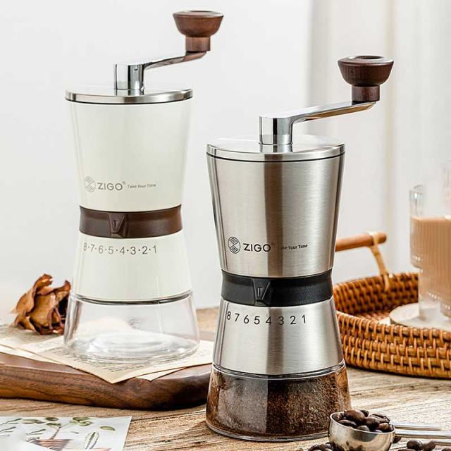 手動コーヒーミル 手挽き 鋼刃 保存ガラス容器付 ８段階調節 グラインダー式 スリム ホッパー容量75ｇ極粗挽きから極細挽きまで調節可能 大人気！コーヒー豆挽き 珈琲 Coffeeミル 粗さ調整可能 省力 均一 コーヒーミル 手挽き 手動 小型の通販は 5,980円