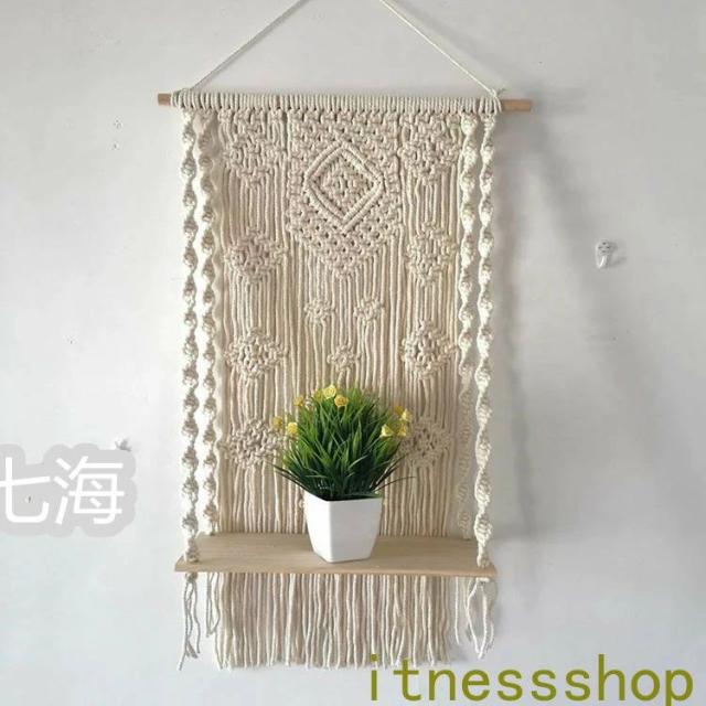 タペストリー 北欧 おしゃれ 壁掛けラック 1層 手作り ボヘミアンスタイル マクラメタペストリー 壁掛け棚 壁飾り 壁掛けスタンド マクラメ編み タッセル フリンジ 吊り下げタペストリー 織物 インテリア 置物 癒し 部屋の通販は