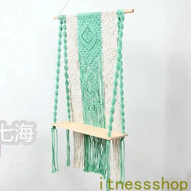 タペストリー 北欧 おしゃれ 壁掛けラック 1層 手作り ボヘミアンスタイル マクラメタペストリー 壁掛け棚 壁飾り 壁掛けスタンド マクラメ編み タッセル フリンジ 吊り下げタペストリー 織物 インテリア 置物 癒し 部屋の通販は