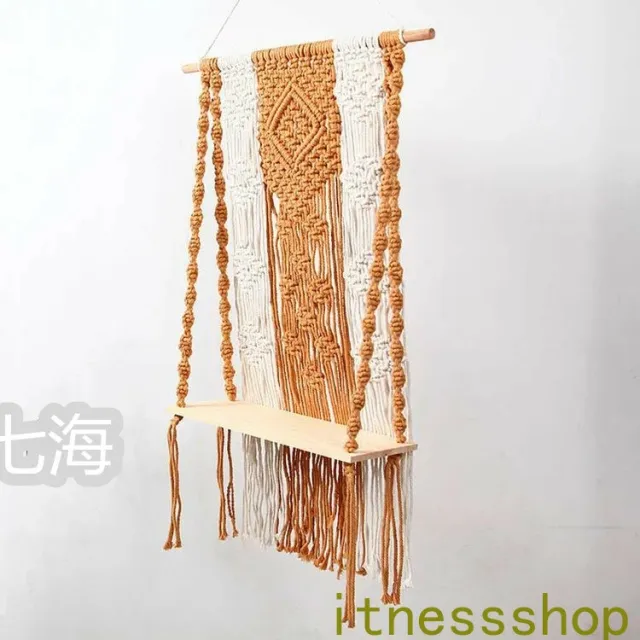 タペストリー 北欧 おしゃれ 壁掛けラック 1層 手作り ボヘミアンスタイル マクラメタペストリー 壁掛け棚 壁飾り 壁掛けスタンド マクラメ編み タッセル フリンジ 吊り下げタペストリー 織物 インテリア 置物 癒し 部屋の通販は