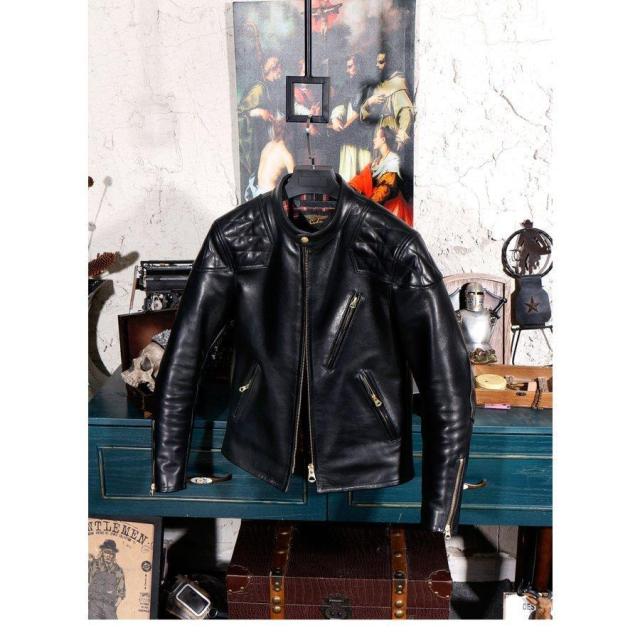 ライダースジャケット -タンニンなめし 馬革-1.6mm- 黒芯ホースハイド50's パテッドシングルライダース- レザージャケッ- ブラック -上質 -高級感 -上着- 馬革の通販は