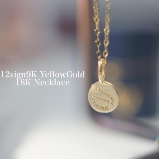 18金 12星座サインイエローゴールドネックレス 18k 9k Au750 Au375 k18ネックレス ゴールド ネックレス 平あずきチェーン あずきチェーン イエローゴールドの通販は