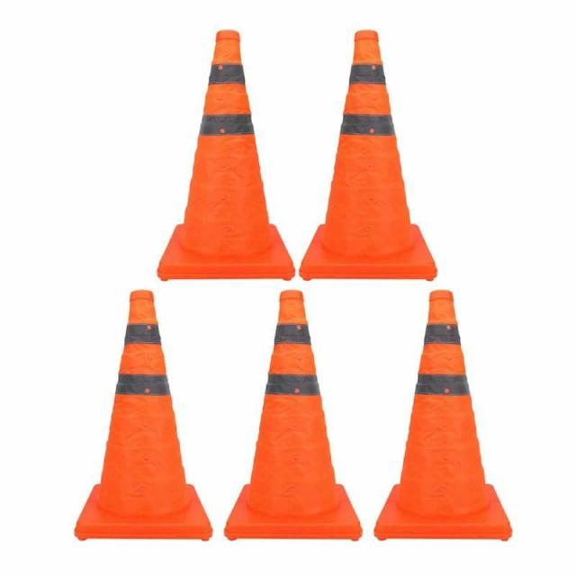 5個セット 三角コーン 省スペース  折畳み 保管  駐車、工事現場 45CM高さ  反射布付き 折り畳み仕様 軽量 持ち運び トレーニング 目印 標識の通販は 7,562円