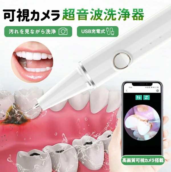 超音波 歯石取り 可視カメラ 口腔洗浄器 カメラ付き 内視鏡 LEDライト 電動超音波スケーラー 歯用ツール歯クリーナー 歯石歯垢とり 高周波振動 電気歯洗浄機 歯茎 歯垢 USB充電式 3つモード調節可能 生活防水 歯石除去 4,916円