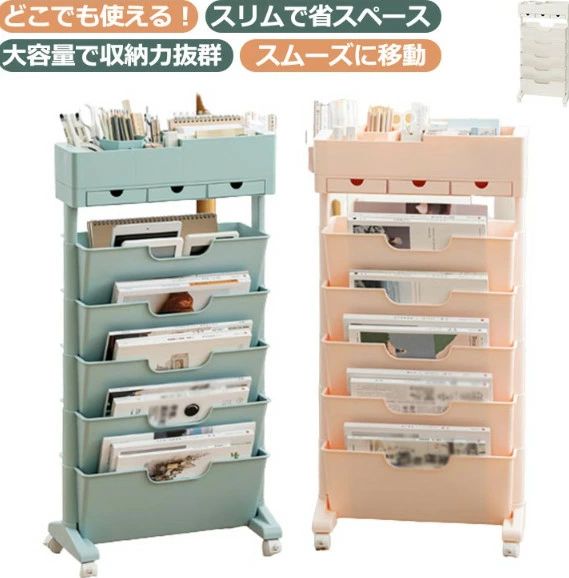 マガジンラック デスクラック スリム 教科書収納 書類収納ワゴン 本棚 棚 ラック 両面 収納 棚 キャスター付き 小物 文房具 引き出し付き サイド ワゴン 参考書 書類 ファイル 雑誌 新聞 漫画 リビング 勉強 塾 学校 スクール オフィス 会議室 隙間収納 省スペース 組立簡単 8,520円