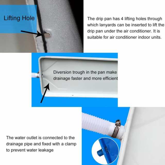 エアコンドリップパン 金属ドレンパン 底面給水トレー セントラル空調用ドレンチューブ付き大型ドリップトレイ、ウィンドウエアコン