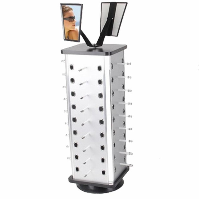 回転式メガネスタンド 眼鏡置き 360°回転可能 36本のメガネ収納可能 鏡付き サングラス/メガネ/老眼鏡などに適用 収納 展示用 メガネディスプレイ 安定したベー