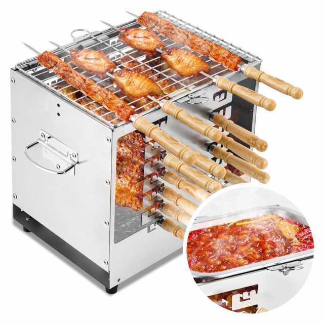 3in1多機能バーベキューグリル バーベキューコンロ ステンレス製 炭焼きグリル 串焼き 一度に串26本を焼く 油煙分離 コンパクト 初心者向け ヘルシーで美味の通販は