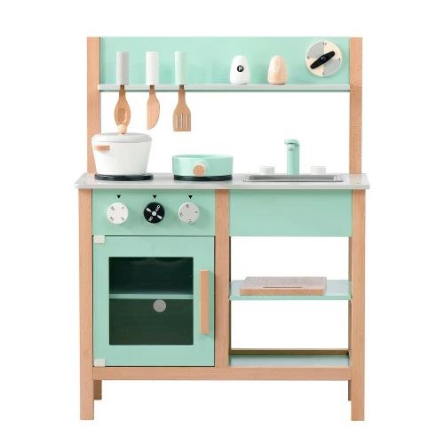 おままごとキッチン 木製 誕生日 台所 調理器具付 食材 知育玩具 コンロ ミニキッチン おもちゃキッチン グリーン LPP-WF294156CAAの通販は