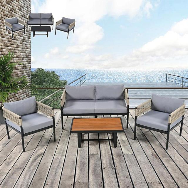 ガーデンファニチャー 4点 ガーデン チェアー ロープ ラタン調 家具 北欧 屋外家具 アウトドア クッション付き ホテル カフェ ベランダ テラス 高級 テラス ソファ ガーデンソファー ガーデニンの通販は