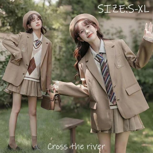 卒服 韓国 卒業式 スーツ 女の子 150 160 なんちゃって制服 セット 卒服 女の子 卒業式 スーツ 小学生 高校生 入学式 スーツ 中学生 ピアノ発表会 子供スーツ 韓国 制服 ブレザー シャツ ネクタイ ベスト チェック プリーツスカート ゆったりサイズの通販は