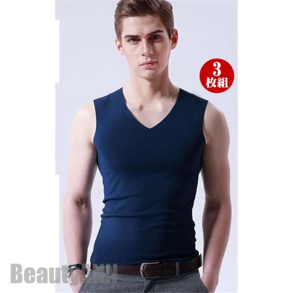 新生活 3枚セット タンクトップ メンズ インナー Vネック 接触冷感 夏 ノースリーブ Tシャツ 肌着 通気 シームレス 吸汗速乾 抗菌防臭 プレゼント ギフト