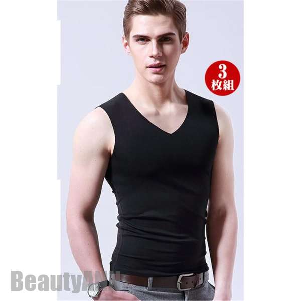 新生活 3枚セット タンクトップ メンズ インナー Vネック 接触冷感 夏 ノースリーブ Tシャツ 肌着 通気 シームレス 吸汗速乾 抗菌防臭 プレゼント ギフト