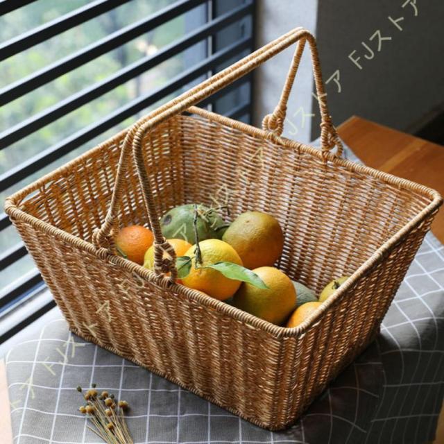 籐のバッグ 持ち手 ピクニックバスケット 編まれたバスケット フルーツバスケット キッチン収納 お菓子入れ 収納バッグ おしゃれ カゴバッグ 荷物入れの通販は 5,736円