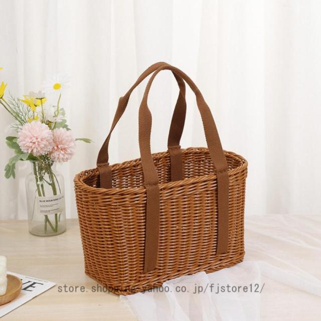 編みかご 花かご 籐の収納バスケット フラワーバスケット 市場かご 籐の装飾 可愛い おしゃれ ピクニックバスケット ショッピングバスケットの通販は 5,792円