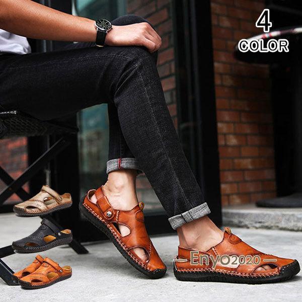サンダル メンズ 本革 牛革 スリーパー ローマグラディエーター ビーチサンダル 春 夏 2way 滑り止め フラット スポーツ 軽い 履きやすい 歩きやすいの通販は