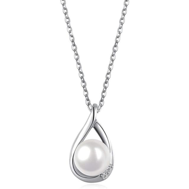 淡水 真珠 ネックレス925 純銀製 シルバー水滴ネックレスCZダイヤモンド 鎖骨チェーン ネックレス レディース プラチナ 仕上げ 誕生日 記念日 FZ-RKSDPNW