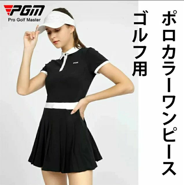 【PGM】ポロカラーワンピース GOLF ゴルフ ゴルフウェア ワンピース レディース 半袖 半袖ワンピース ゴルフ用ワンピース ポロカラーワンピース ポロカラー ポロ襟 ポロ襟ワンピース ミニ丈 膝上 膝丈 女性用 ロゴ ウエストリブ ウエスト 紐 ジャガード 伸縮性 ストレッチ