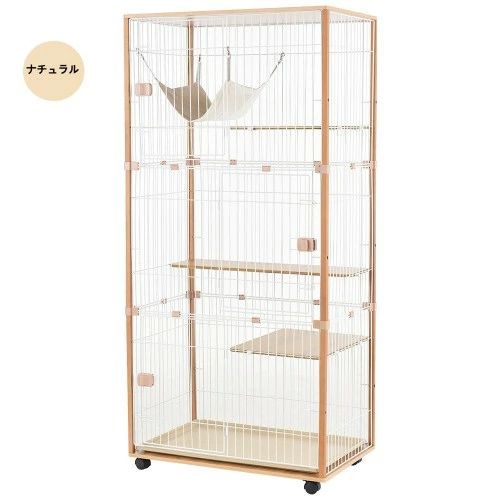 猫 キャットケージ ケージ 木製 キャットハウス ネコ ハウス 留守番 保護 脱走防止 多頭飼い 多頭 スチール 三段 ナチュラル LPP-TX285996AAAの通販は