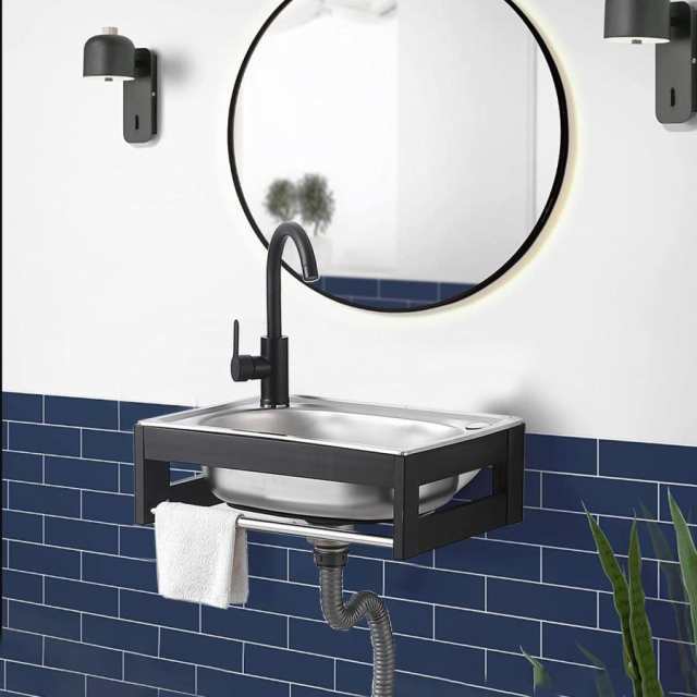 壁掛け式キッチンシンクシンク流し台 ガーデン シンク ステンレス製流し台 台所 キッチンシンク 壁掛け式流し台 簡易流し台 蛇口付き 洗面台 業務用厨房簡易流しの通販は