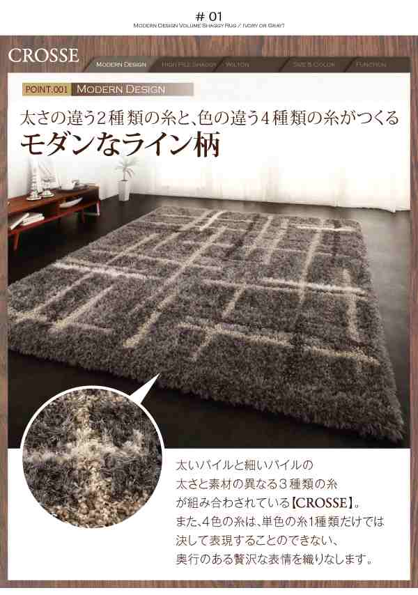 品数豊富 絨毯 マット ラグ おしゃれ カラー アイボリー 0 250cm モダンデザインウィルトン織りボリュームシャギーラグ その他