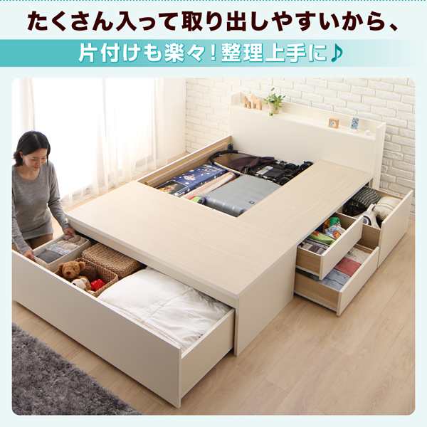 ベッドフレーム ベッド ダブル マットレス付き 国産 ワイド深型引き出しチェストベッド 棚 コンセント付 マルチラススーパースプリングマットレス付き  ダブル フレーム・マットレスセット