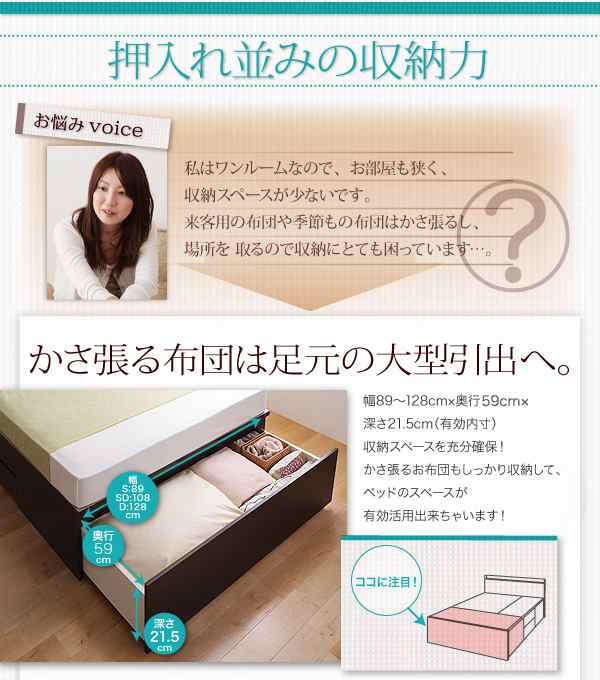 ベッドフレーム 収納ベッド ダブル マットレス付き 布団が収納できるチェストベッド 薄型スタンダードポケットコイルマットレス付き ダブ