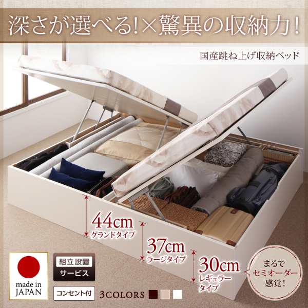 ベッドフレーム 収納ベッド シングル 1人暮らし ワンルーム 組立設置付 国産跳ね上げ収納ベッド ベッドフレームのみ 縦開き シングル 深