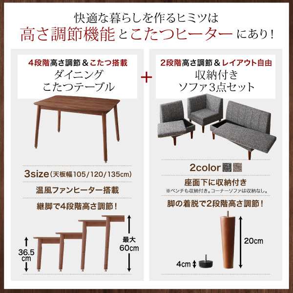 こたつ おしゃれ 高さ調節可能 こたつ布団が納まる収納付ソファダイニング ダイニングこたつテーブル W1の通販はau Pay マーケット シャイニングストア