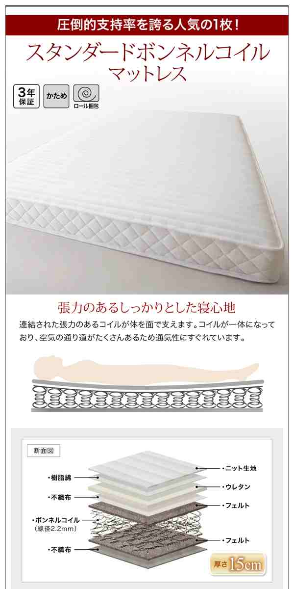 ベッドフレーム 収納ベッド マットレス付き 棚 コンセント 収納付き大型モダンデザインベッド スタンダードボンネルコイルマットレス付き