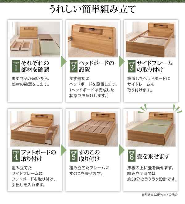 ベッドフレーム 畳ベッド ダブル 高さが変えられる棚 照明 コンセント付き畳ベッド 引出2杯付 ダブルの通販はau Pay マーケット シャイニングストア
