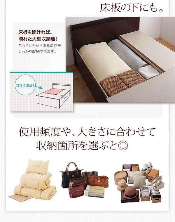 ベッドフレーム 収納ベッド ダブル マットレス付き 布団が収納できるチェストベッド 薄型スタンダードポケットコイルマットレス付き ダブ